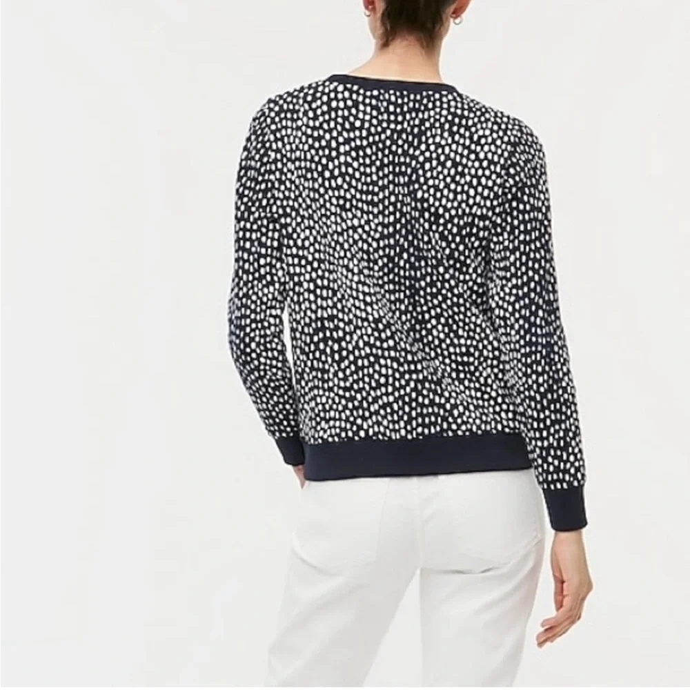 J. Crew Navy & White Polka Dot Printed X-Small Crewneck Sweatshirt